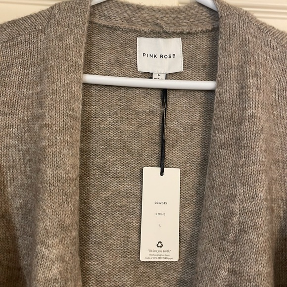 NWT Pink Rose longline cardigan in Stone (oatmeal tan color), size Large - Picture 6 of 11